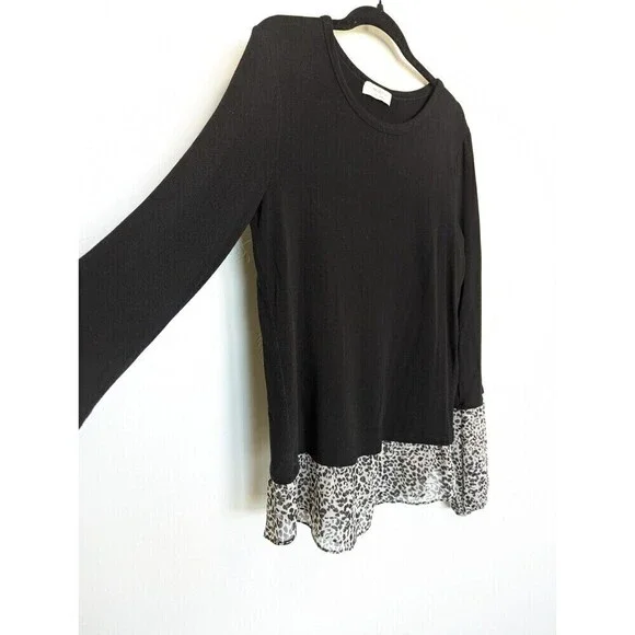 Bailey 44 Shirt Womens Large Black Wool Blend Long Sleeve Animal Print Tunic Top - Picture 5 of 11